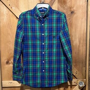 Chaps easy care Vibrant Blue and Green Plaid Shirt
